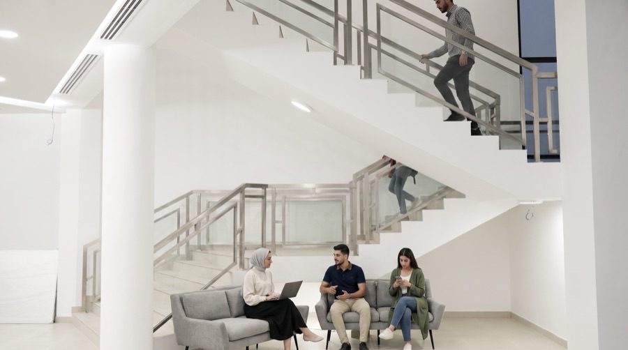 The campus atrium and student lounge